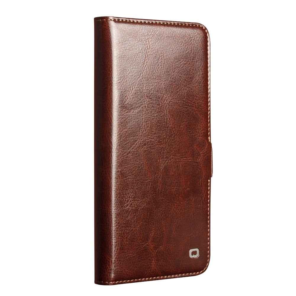 QIALINO For Samsung Galaxy S26+ Case with Card Holder Genuine Cow Leather Stand Phone Cover