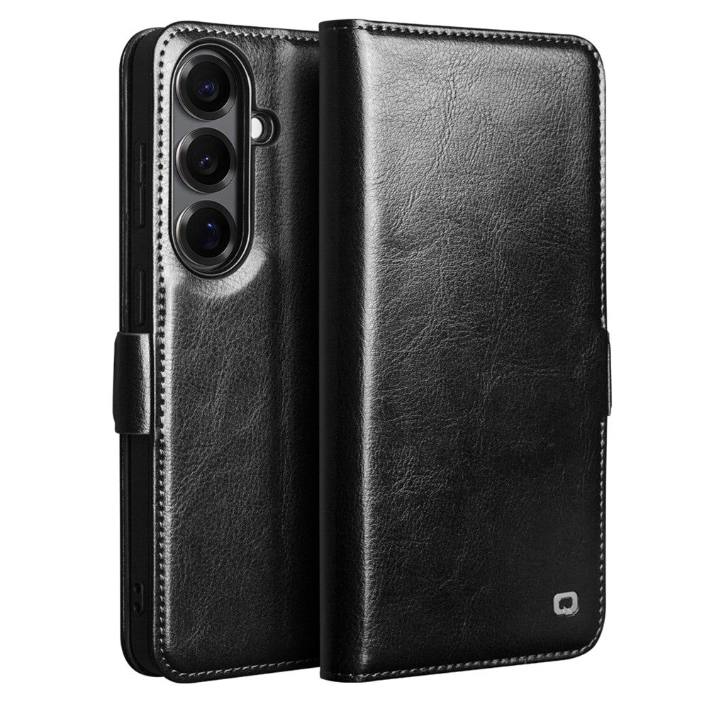 QIALINO For Samsung Galaxy S26 Case with Card Holder Genuine Cow Leather Stand Phone Cover
