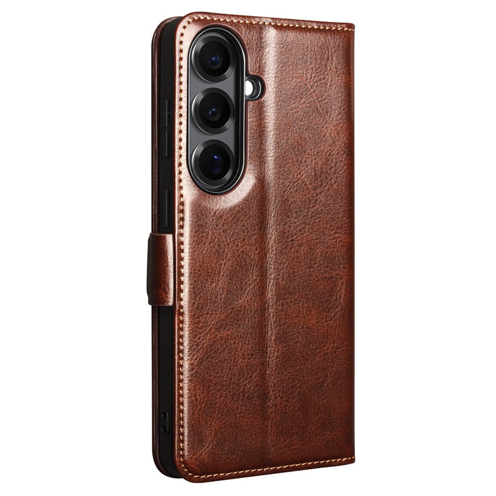 QIALINO For Samsung Galaxy S26 Case with Card Holder Genuine Cow Leather Stand Phone Cover