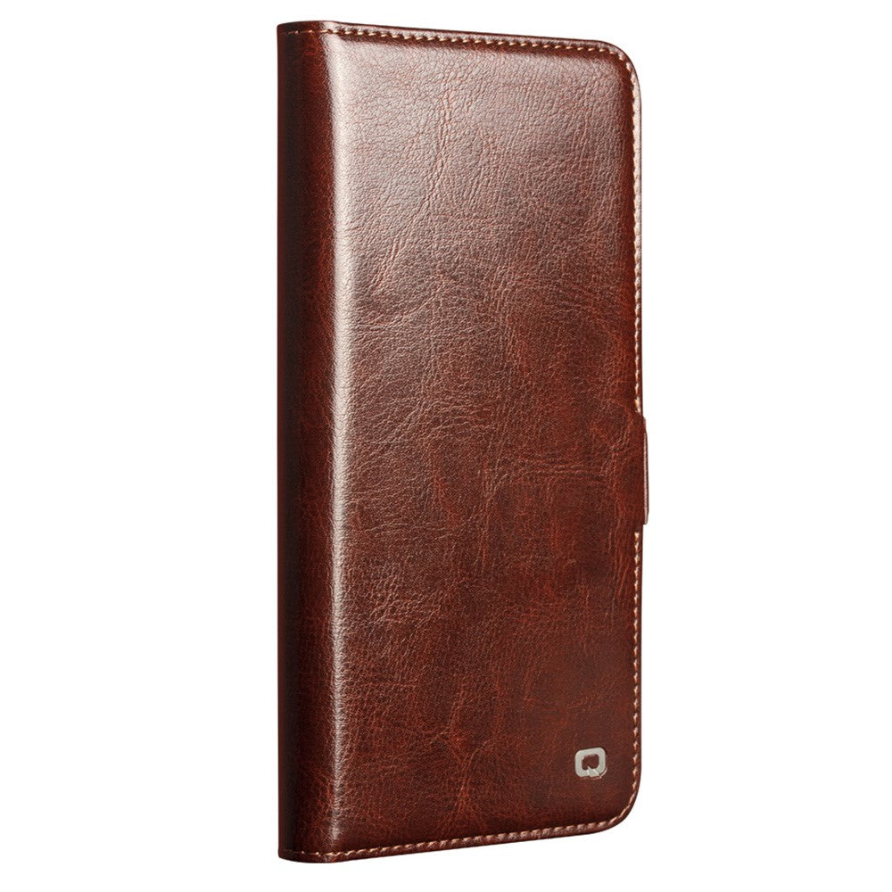 QIALINO For Samsung Galaxy S26 Case with Card Holder Genuine Cow Leather Stand Phone Cover