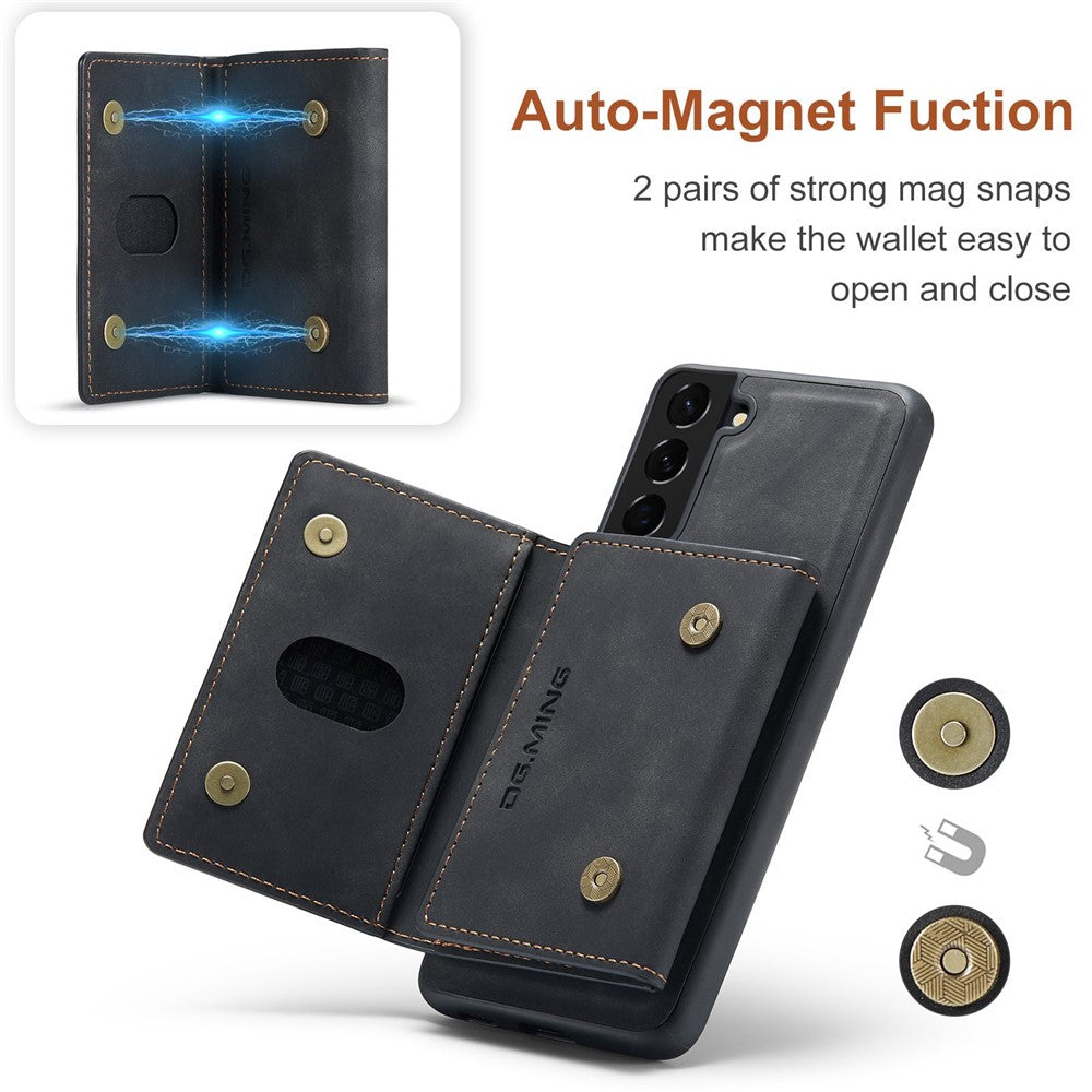 DG.MING M2 Series Phone Case for Samsung Galaxy S23+ Magnetic Closure Shockproof Case Leather Cover Kickstand Protective Case with Detachable Wallet