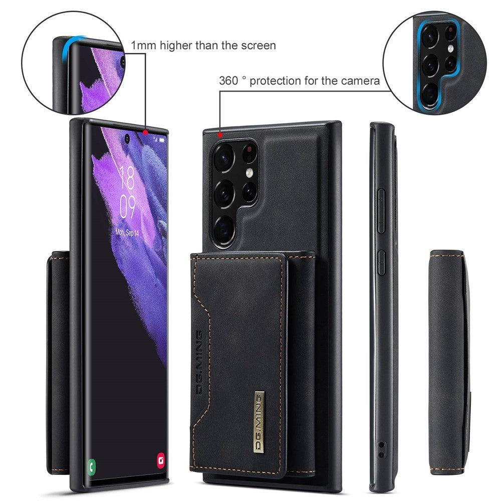 DG.MING M2 Series Protective Case for Samsung Galaxy S23 Ultra Detachable Wallet Phone Case Anti-Drop Shockproof Cover with Kickstand