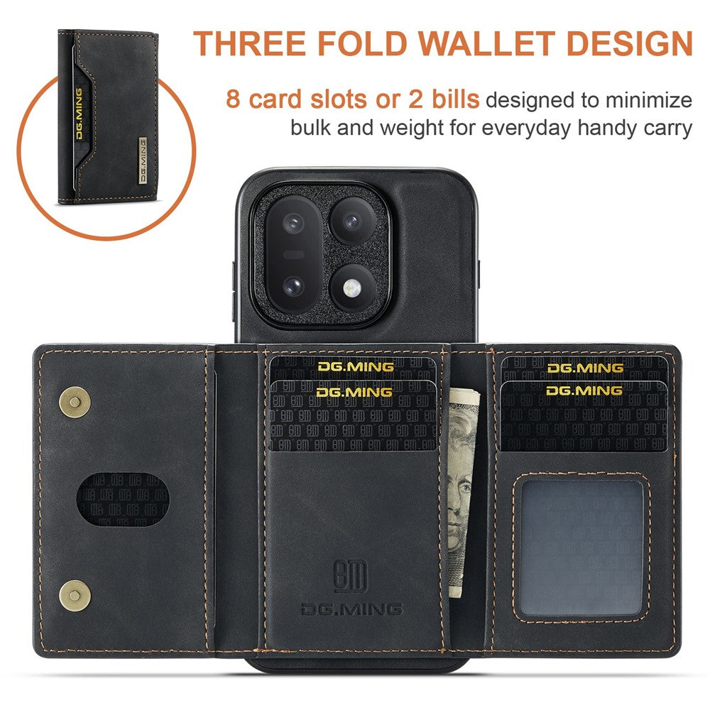 DG.MING M2 Series for OnePlus 15 5G PU Leather Tri-Fold Multiple Card Slots Holder Pocket Purse