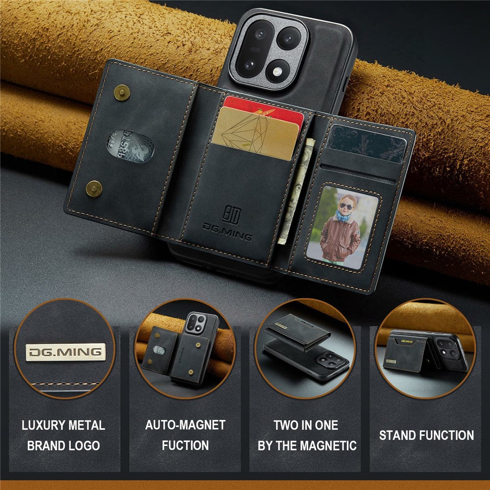 DG.MING M2 Series for OnePlus 15 5G PU Leather Tri-Fold Multiple Card Slots Holder Pocket Purse