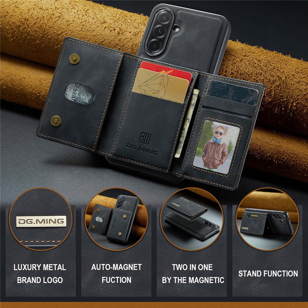 DG.MING M2 Series for Samsung Galaxy A57 5G Magnetic Case PU + PC + TPU Phone Cover Detachable Wallet Kickstand