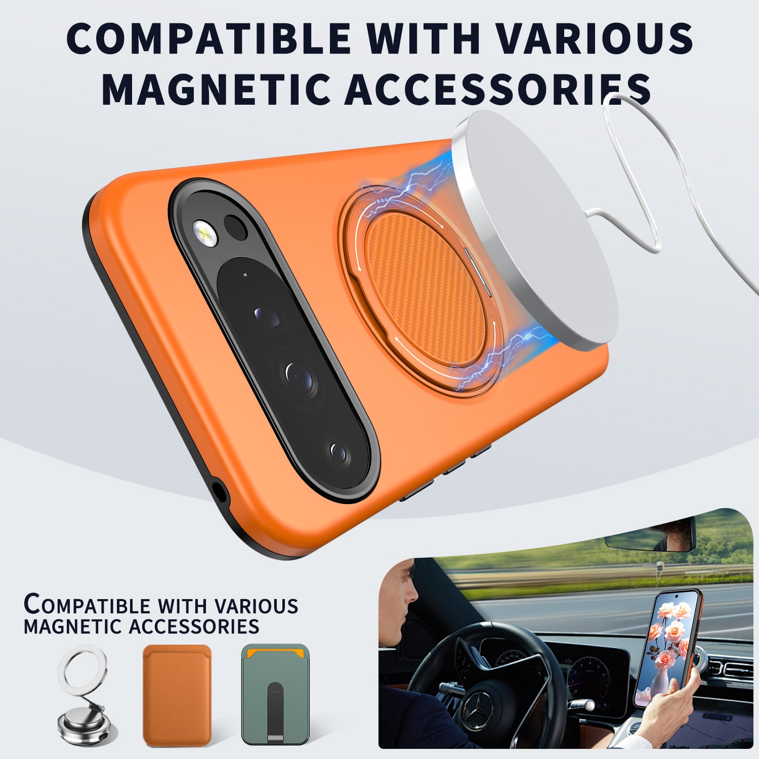 For Google Pixel 10 Pro XL / Google Pixel 9 Pro XL Magnetic Case Rotating Kickstand TPU + PC Phone Cover