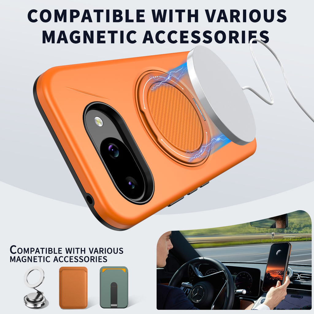 For Google Pixel 10a Magnetic Case Rotating Kickstand TPU + PC Phone Cover