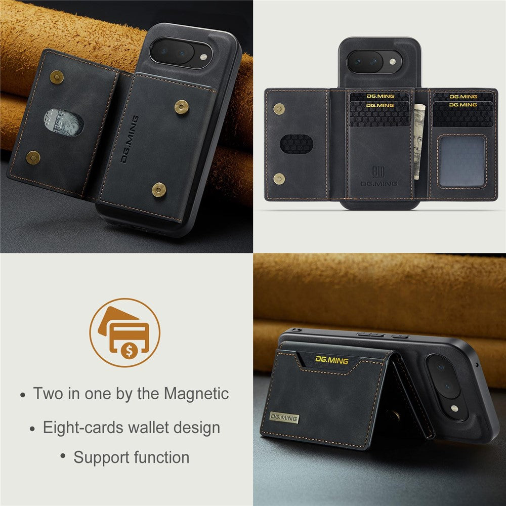 DG.MING M2 Series for Google Pixel 10a Magnetic Case PU + PC + TPU Phone Cover Detachable Wallet Kickstand