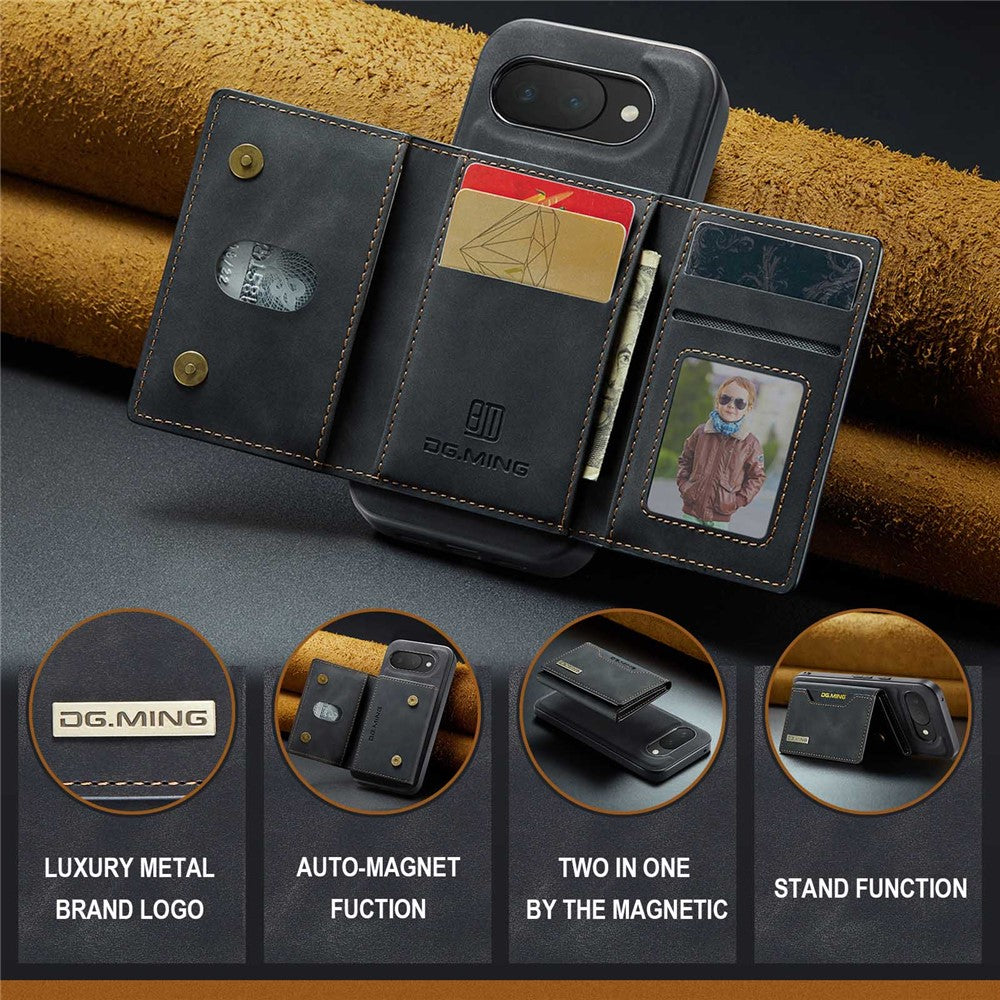 DG.MING M2 Series for Google Pixel 10a Magnetic Case PU + PC + TPU Phone Cover Detachable Wallet Kickstand