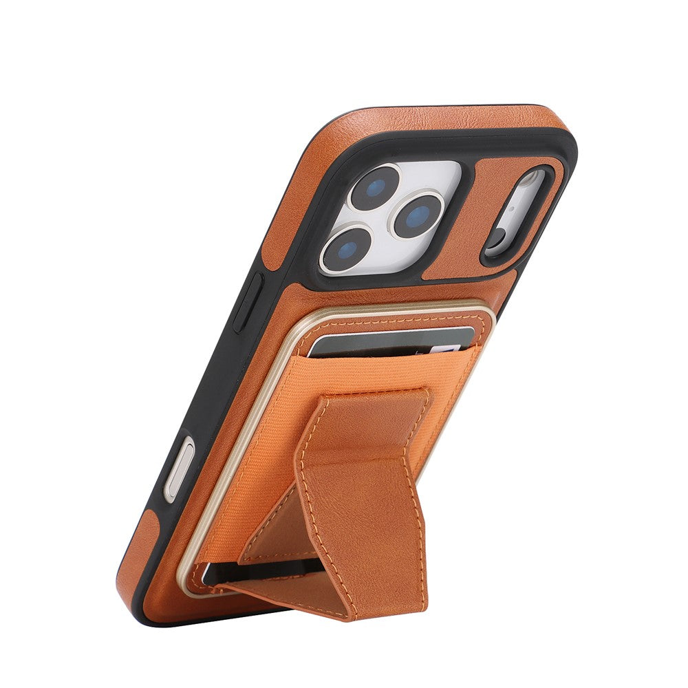 For iPhone 17 Pro Max Magnetic Case with Detachable Card Holder Kickstand TPU + PU Back Cover Compatible with MagSafe