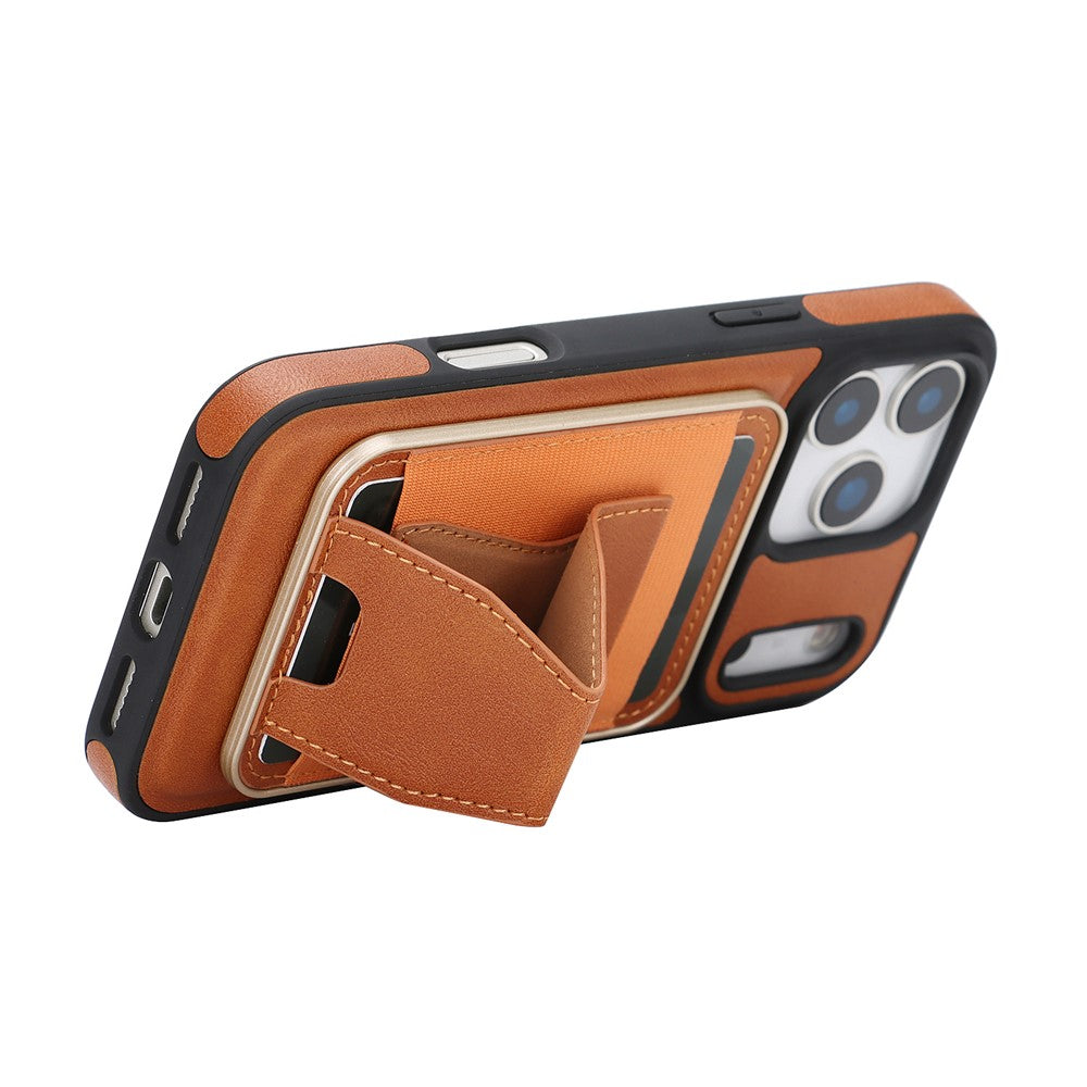 For iPhone 17 Pro Max Magnetic Case with Detachable Card Holder Kickstand TPU + PU Back Cover Compatible with MagSafe