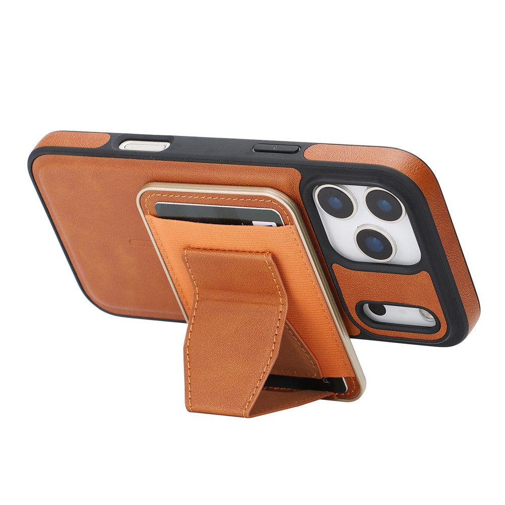 For iPhone 17 Pro Max Magnetic Case with Detachable Card Holder Kickstand TPU + PU Back Cover Compatible with MagSafe