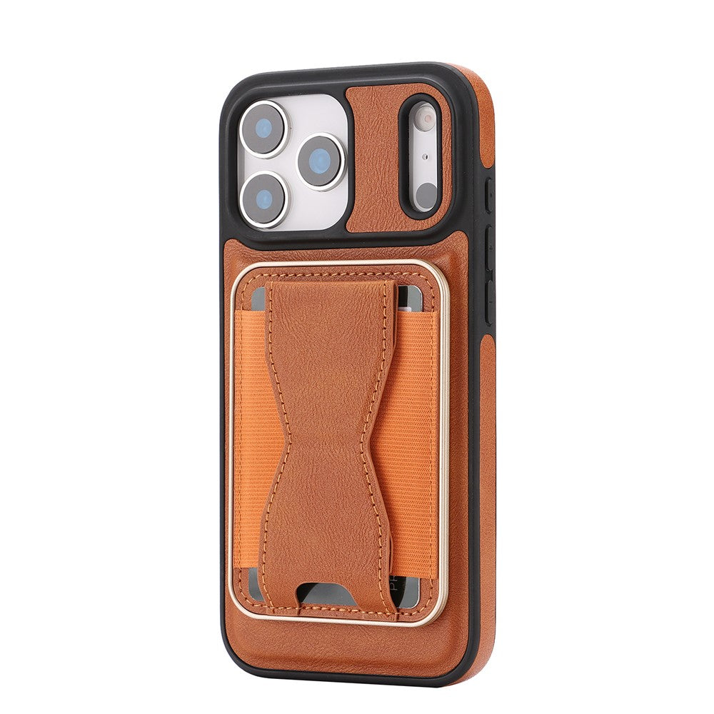 For iPhone 17 Pro Max Magnetic Case with Detachable Card Holder Kickstand TPU + PU Back Cover Compatible with MagSafe