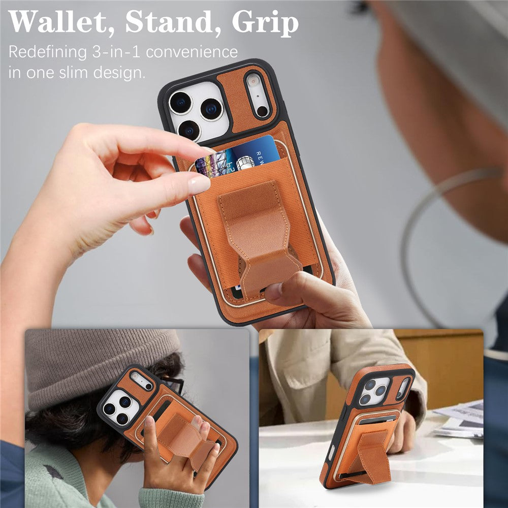 For iPhone 17 Pro Max Magnetic Case with Detachable Card Holder Kickstand TPU + PU Back Cover Compatible with MagSafe