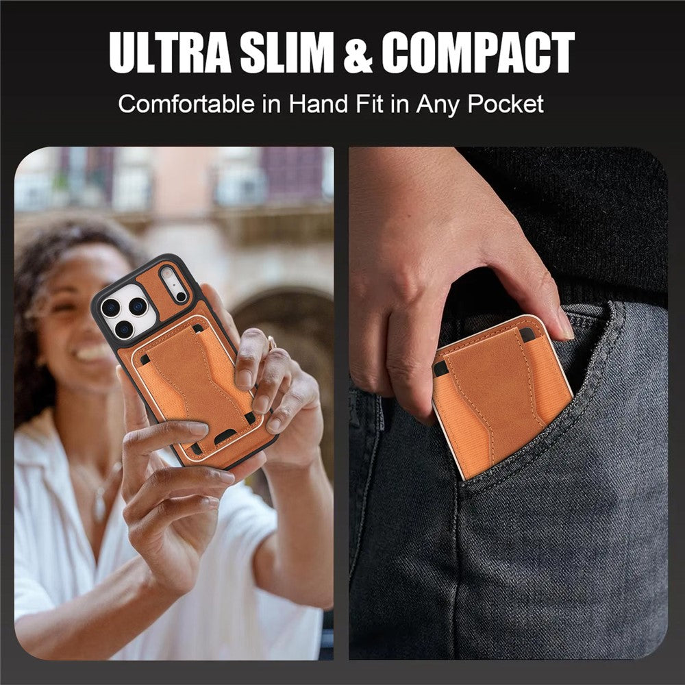 For iPhone 17 Pro Max Magnetic Case with Detachable Card Holder Kickstand TPU + PU Back Cover Compatible with MagSafe