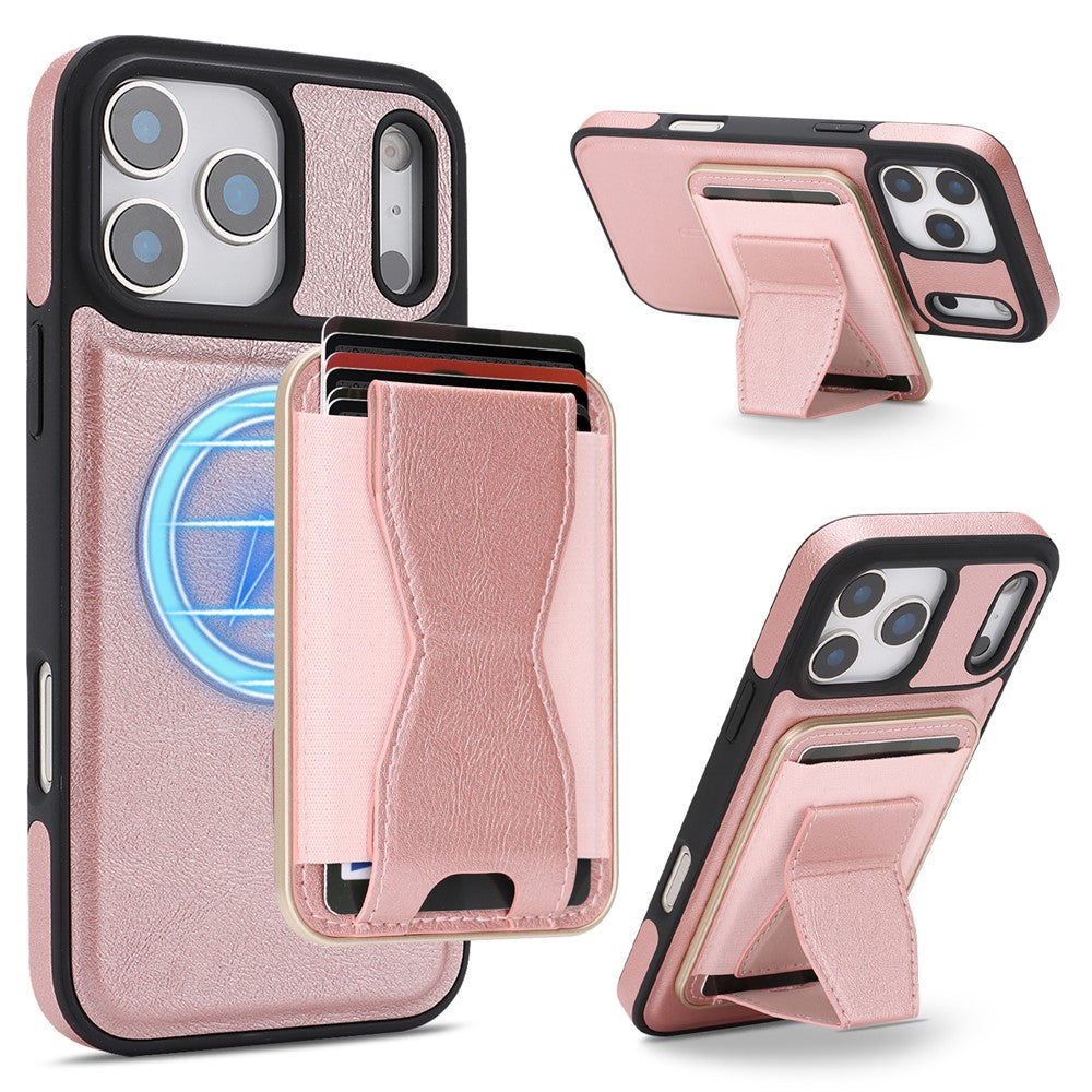 For iPhone 17 Pro Max Magnetic Case with Detachable Card Holder Kickstand TPU + PU Back Cover Compatible with MagSafe
