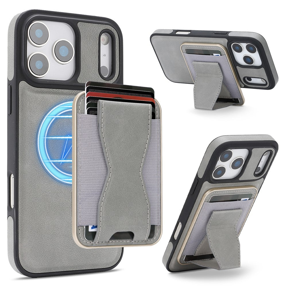 For iPhone 17 Pro Max Magnetic Case with Detachable Card Holder Kickstand TPU + PU Back Cover Compatible with MagSafe