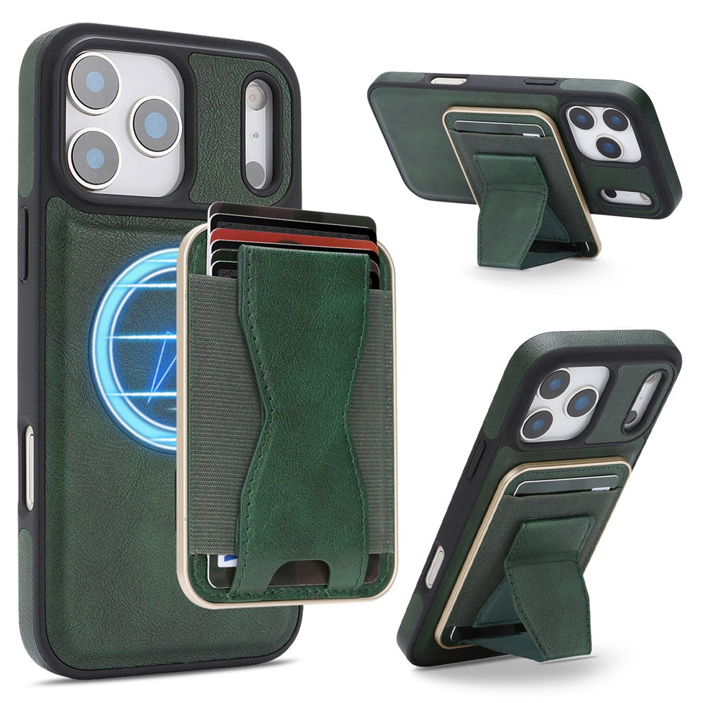 For iPhone 17 Pro Max Magnetic Case with Detachable Card Holder Kickstand TPU + PU Back Cover Compatible with MagSafe