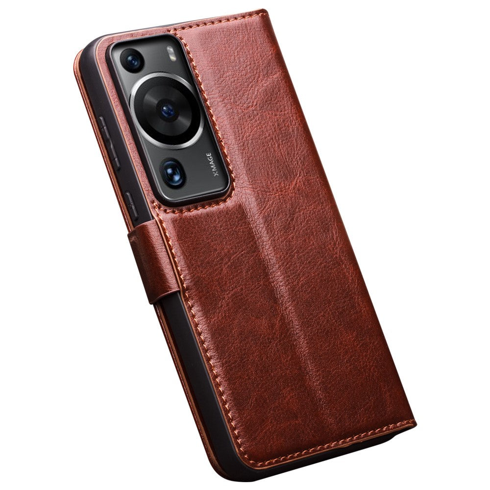 QIALINO For Huawei P60 Pro Genuine Cow Leather Phone Case Wallet Stand Flip Folio Cover