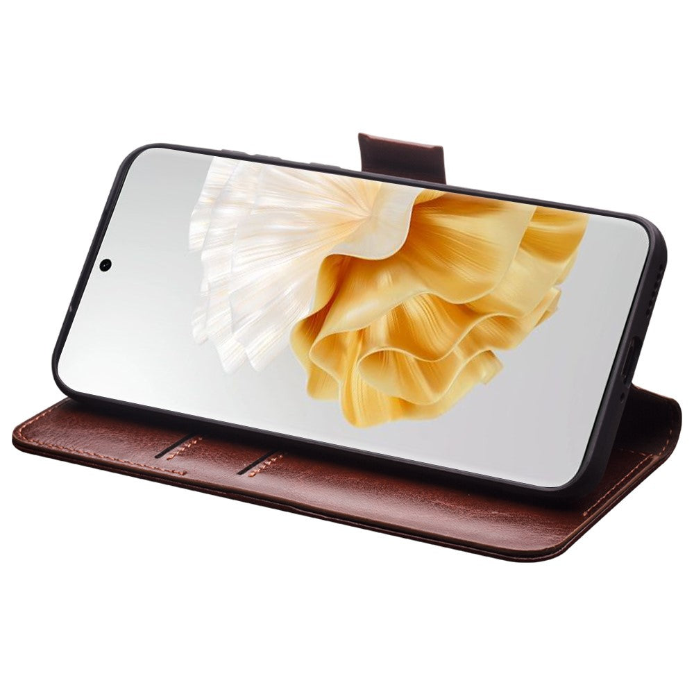 QIALINO For Huawei P60 Genuine Cow Leather Wallet Phone Case Stand Shockproof Folio Cover