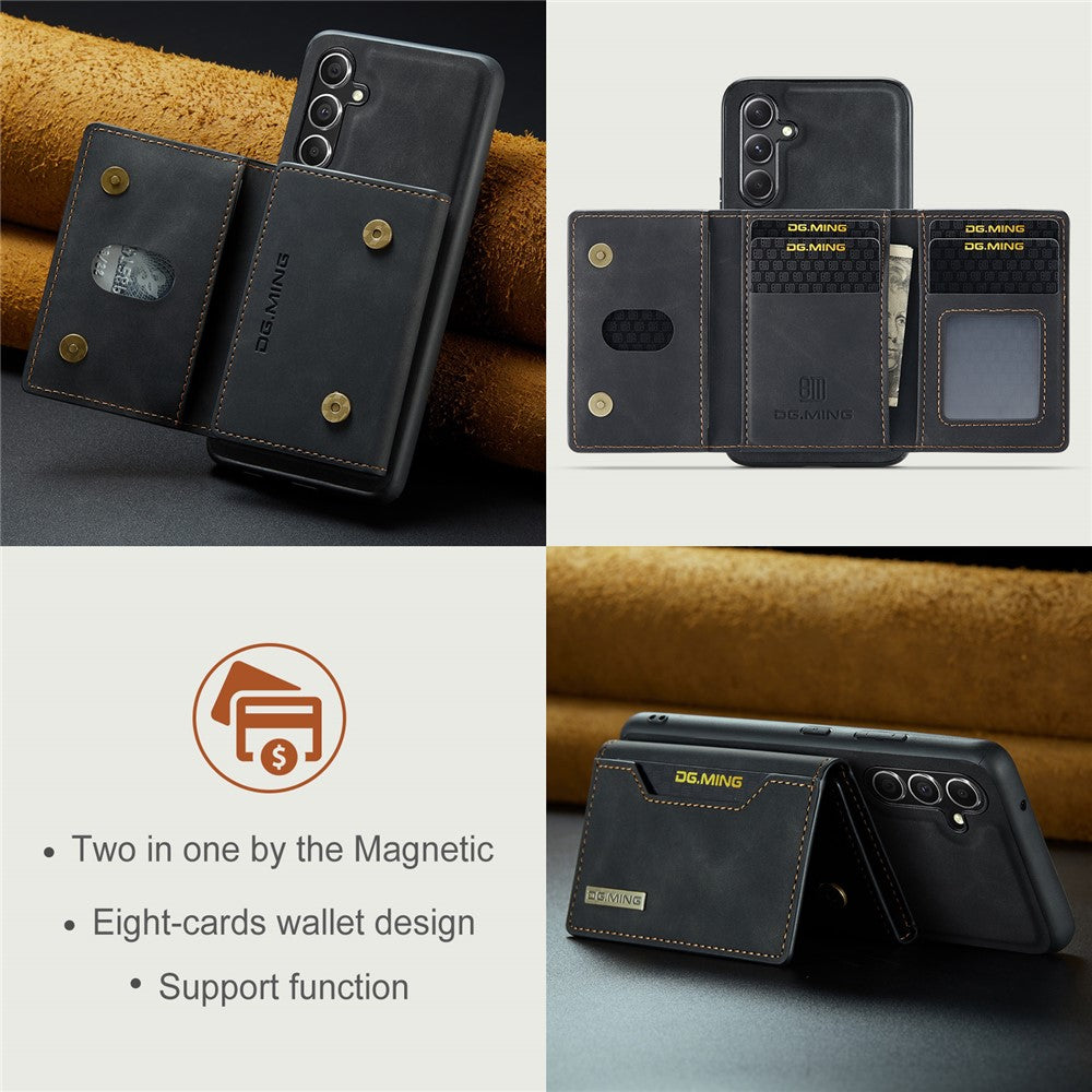 DG.MING M2 Series Detachable Wallet Cover for Samsung Galaxy A14 4G / 5G , PU Leather Coated PC+TPU Kickstand Phone Case