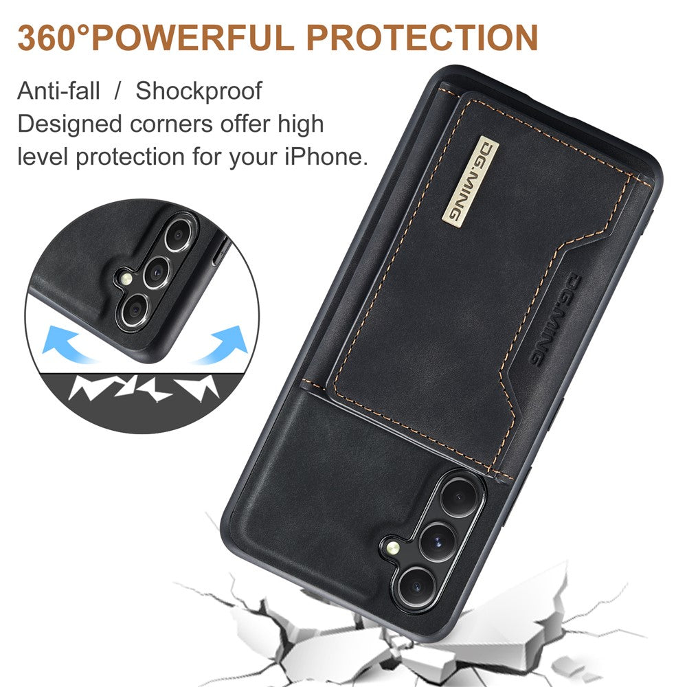 DG.MING M2 Series Detachable Wallet Cover for Samsung Galaxy A14 4G / 5G , PU Leather Coated PC+TPU Kickstand Phone Case