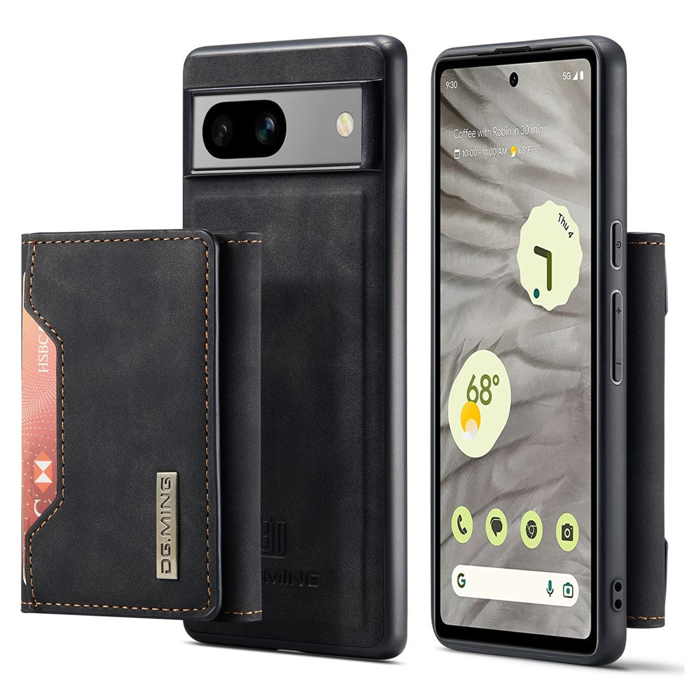 DG.MING M2 Series for Google Pixel 7a Detachable Back Cover PU Leather Coated PC+TPU Kickstand Wallet Phone Case