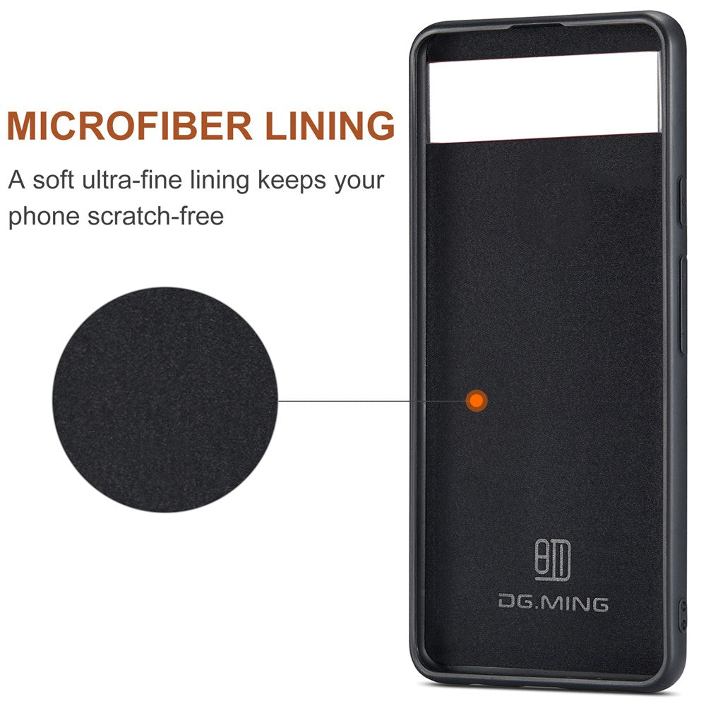 DG.MING M2 Series for Google Pixel 7a Detachable Back Cover PU Leather Coated PC+TPU Kickstand Wallet Phone Case
