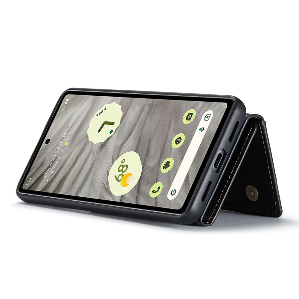 DG.MING M2 Series for Google Pixel 7a Detachable Back Cover PU Leather Coated PC+TPU Kickstand Wallet Phone Case