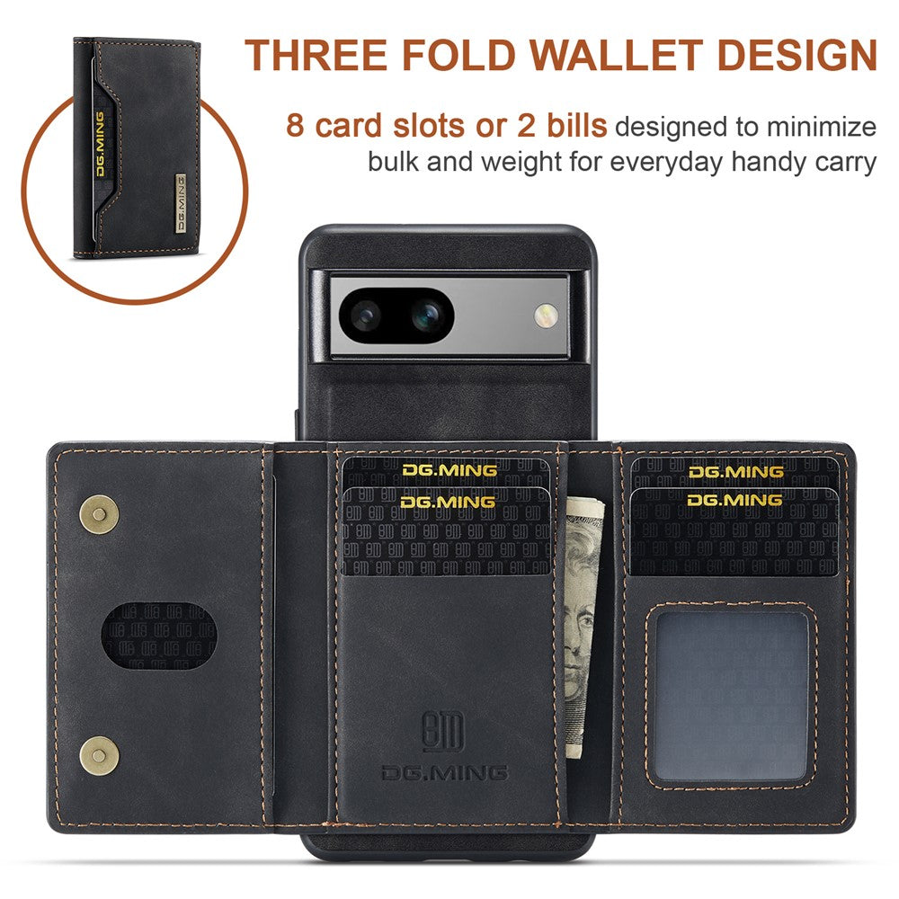 DG.MING M2 Series for Google Pixel 7a Detachable Back Cover PU Leather Coated PC+TPU Kickstand Wallet Phone Case