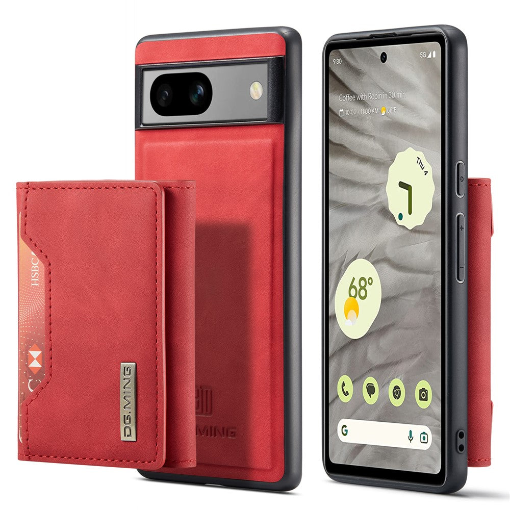 DG.MING M2 Series for Google Pixel 7a Detachable Back Cover PU Leather Coated PC+TPU Kickstand Wallet Phone Case