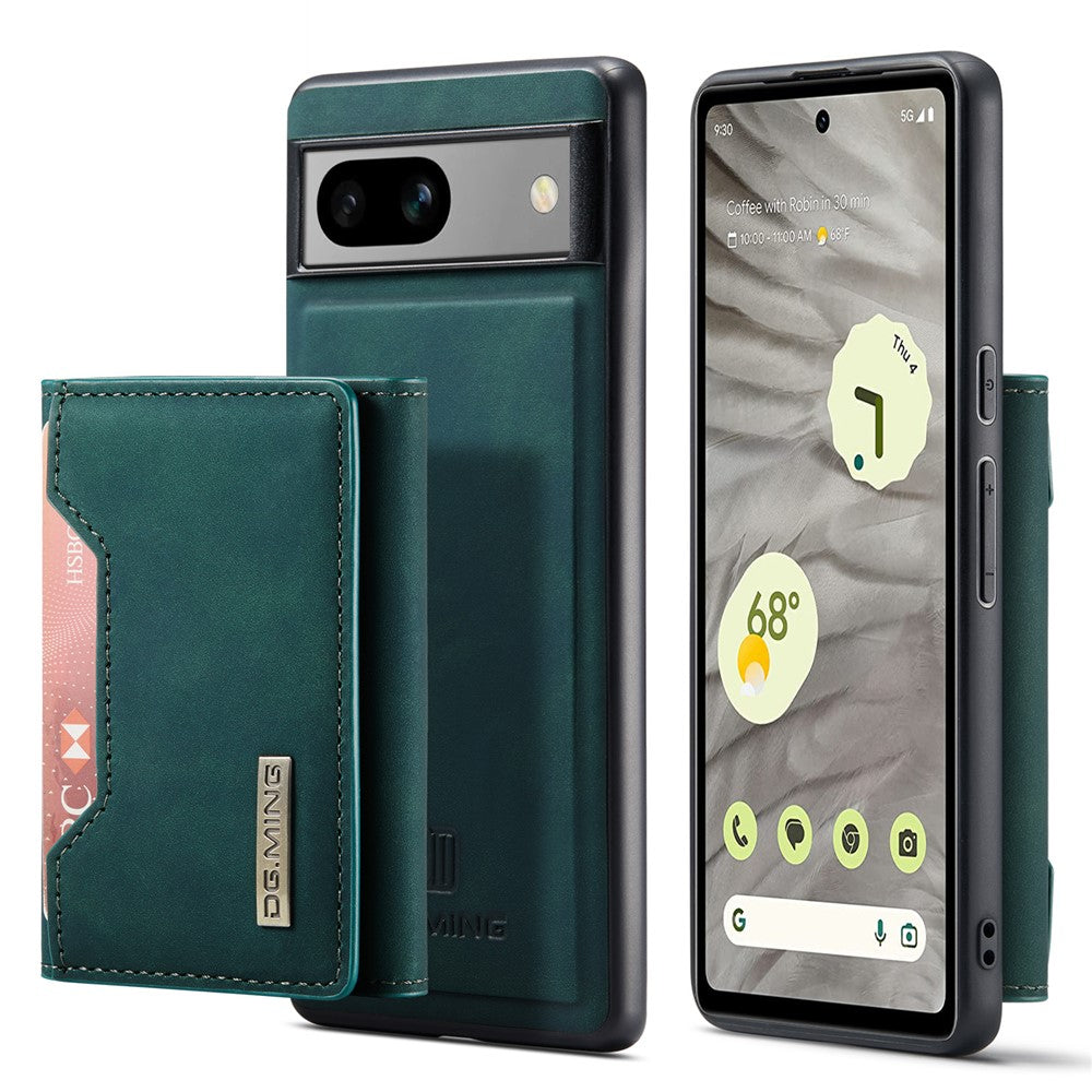 DG.MING M2 Series for Google Pixel 7a Detachable Back Cover PU Leather Coated PC+TPU Kickstand Wallet Phone Case