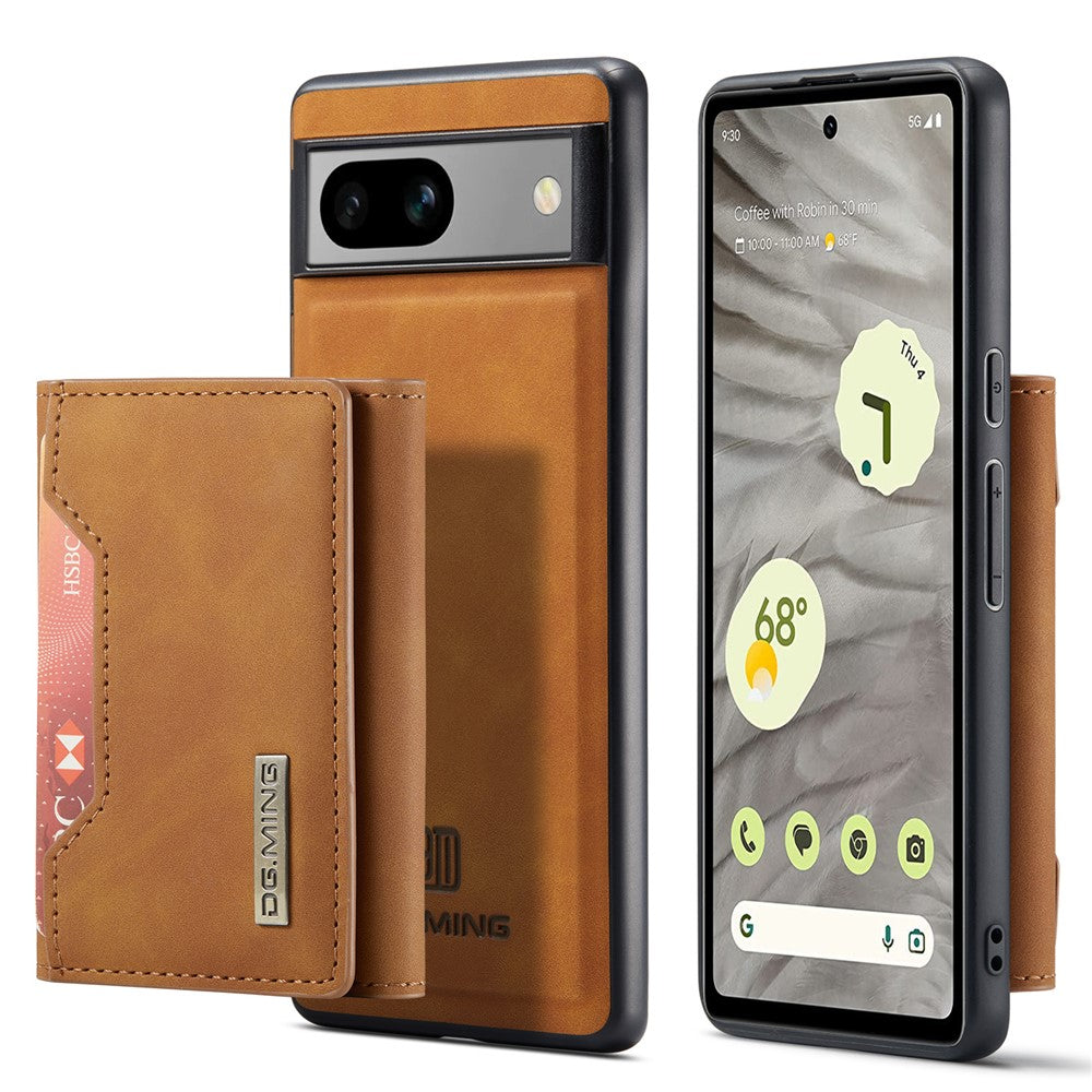 DG.MING M2 Series for Google Pixel 7a Detachable Back Cover PU Leather Coated PC+TPU Kickstand Wallet Phone Case
