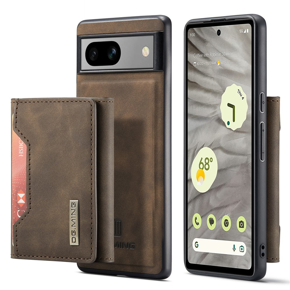 DG.MING M2 Series for Google Pixel 7a Detachable Back Cover PU Leather Coated PC+TPU Kickstand Wallet Phone Case