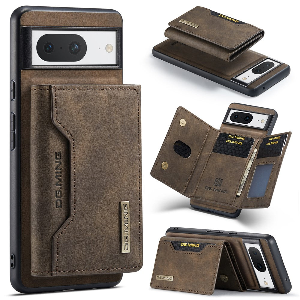DG.MING M2 Series for Google Pixel 8 Magnetic Detachable Back Cover Leather Coated PC+TPU Kickstand Wallet Phone Case
