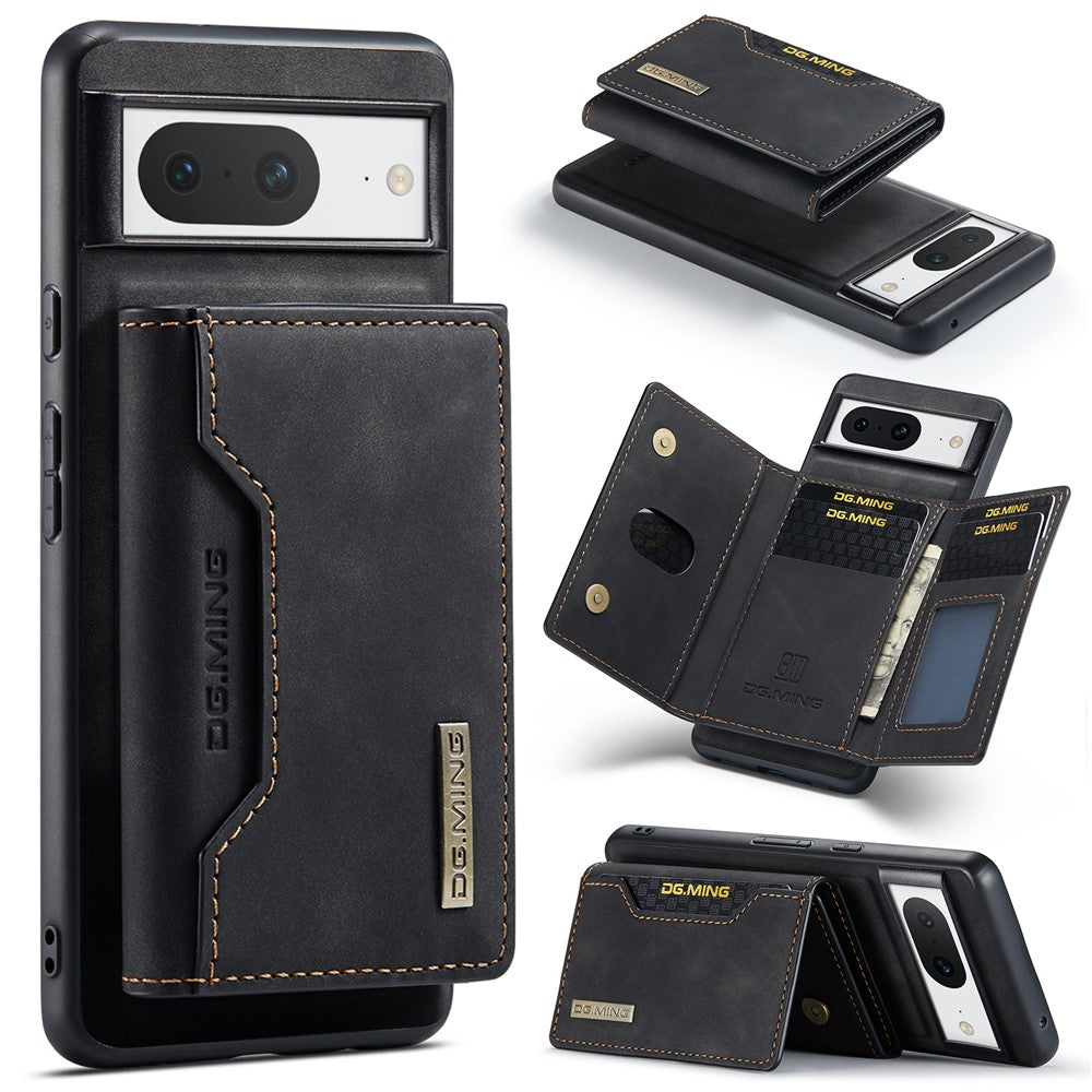 DG.MING M2 Series for Google Pixel 8 Magnetic Detachable Back Cover Leather Coated PC+TPU Kickstand Wallet Phone Case