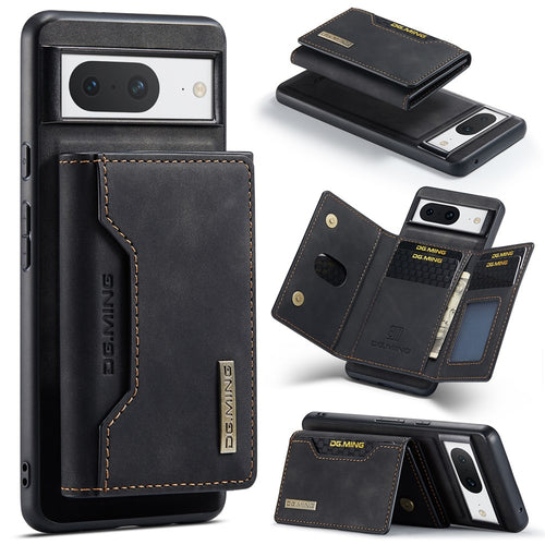 DG.MING M2 Series for Google Pixel 8 Magnetic Detachable Back Cover Leather Coated PC+TPU Kickstand Wallet Phone Case