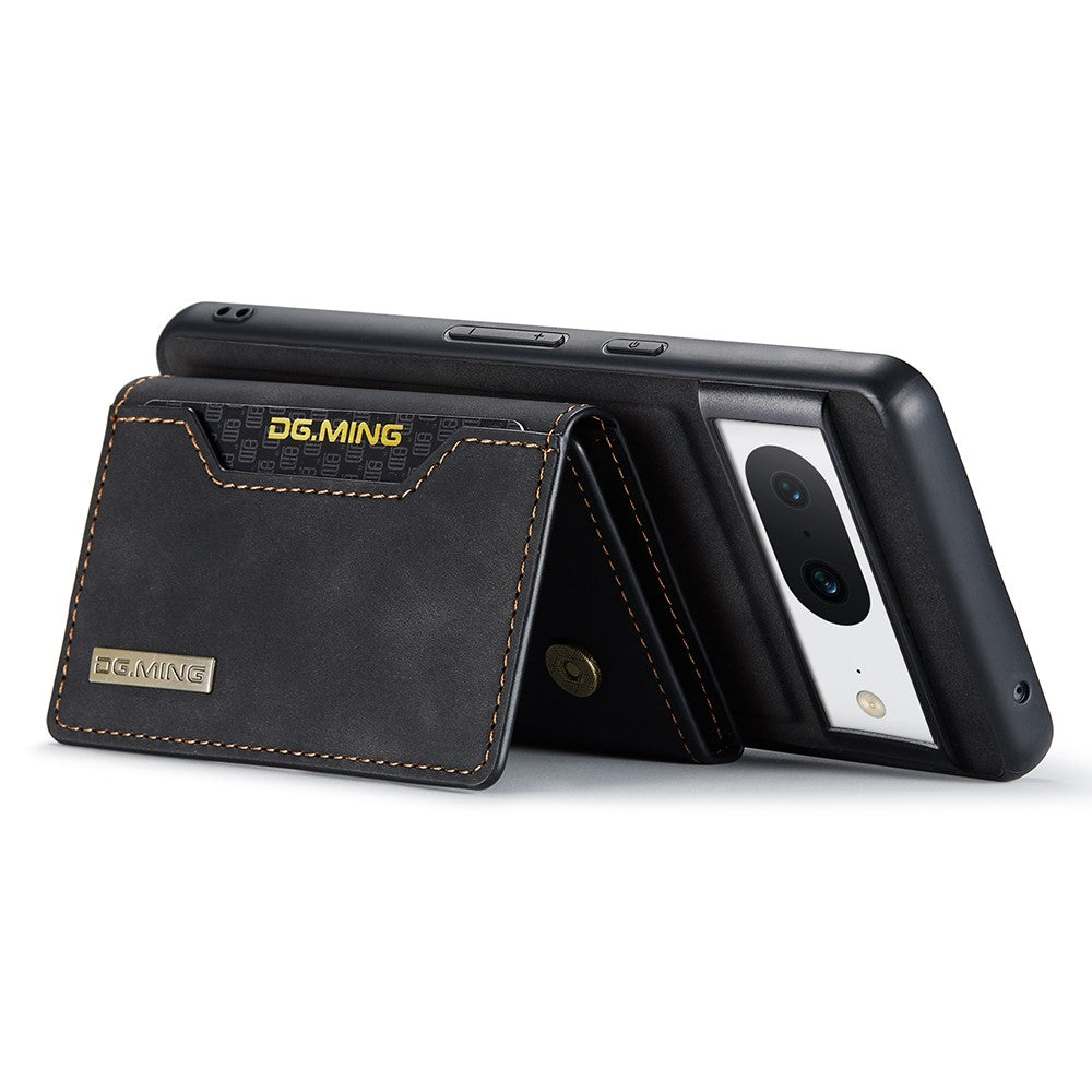 DG.MING M2 Series for Google Pixel 8 Magnetic Detachable Back Cover Leather Coated PC+TPU Kickstand Wallet Phone Case