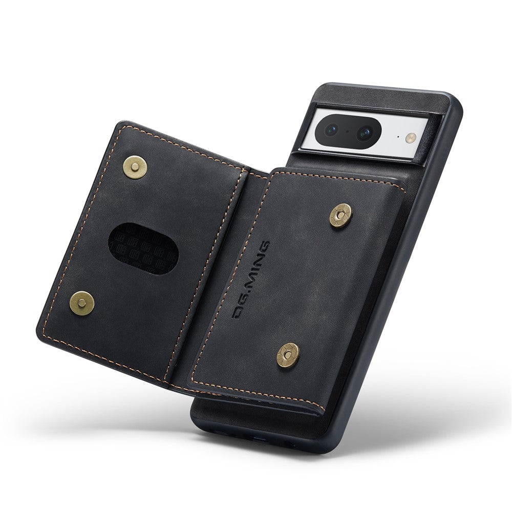 DG.MING M2 Series for Google Pixel 8 Magnetic Detachable Back Cover Leather Coated PC+TPU Kickstand Wallet Phone Case