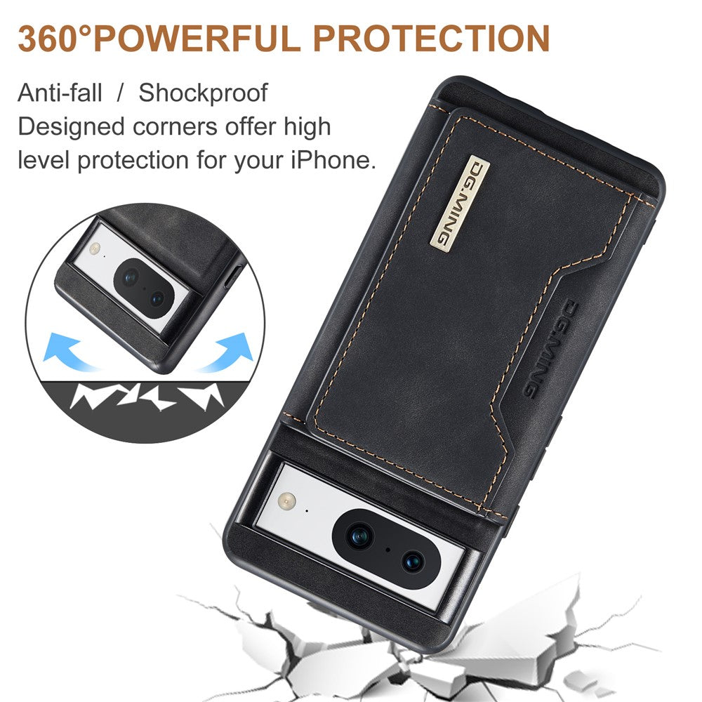 DG.MING M2 Series for Google Pixel 8 Magnetic Detachable Back Cover Leather Coated PC+TPU Kickstand Wallet Phone Case