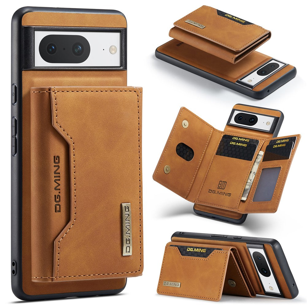 DG.MING M2 Series for Google Pixel 8 Magnetic Detachable Back Cover Leather Coated PC+TPU Kickstand Wallet Phone Case