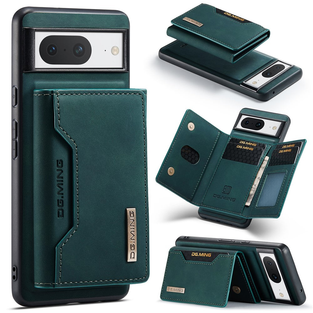 DG.MING M2 Series for Google Pixel 8 Magnetic Detachable Back Cover Leather Coated PC+TPU Kickstand Wallet Phone Case