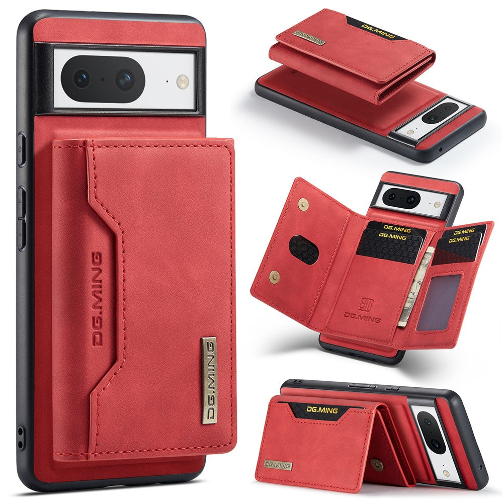 DG.MING M2 Series for Google Pixel 8 Magnetic Detachable Back Cover Leather Coated PC+TPU Kickstand Wallet Phone Case