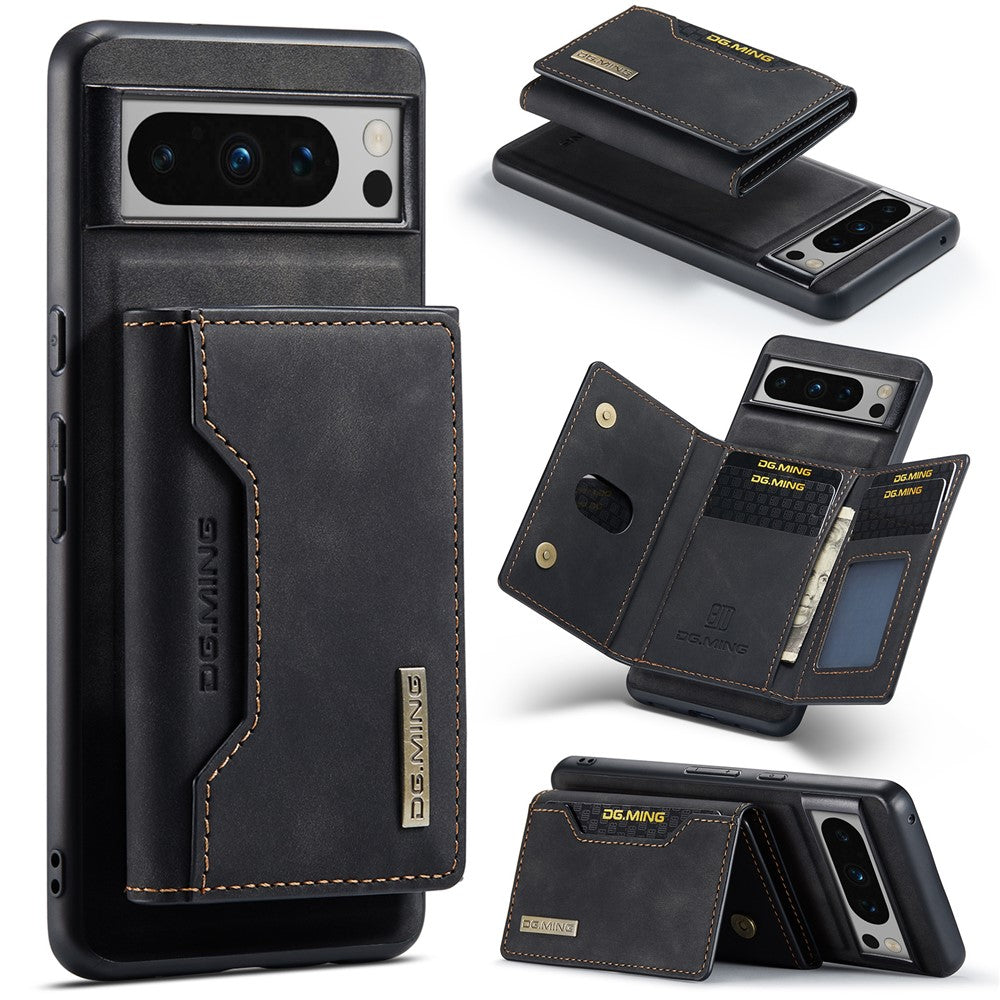 DG.MING M2 Series for Google Pixel 8 Pro Leather Coated PC+TPU Magnetic Detachable Back Cover Kickstand Wallet Phone Case