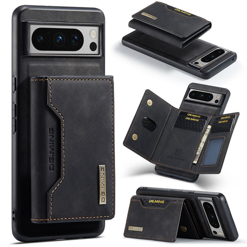 DG.MING M2 Series for Google Pixel 8 Pro Leather Coated PC+TPU Magnetic Detachable Back Cover Kickstand Wallet Phone Case