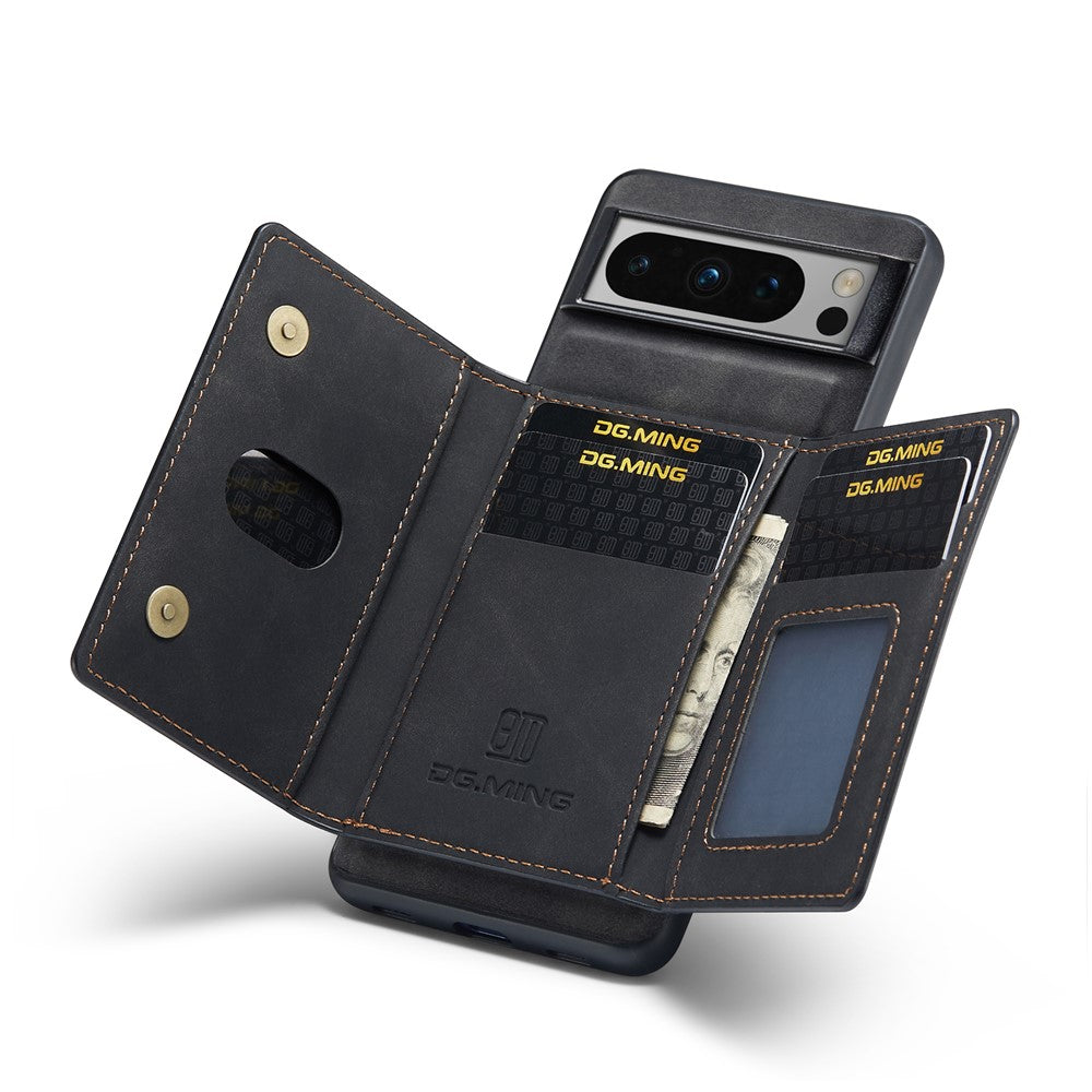 DG.MING M2 Series for Google Pixel 8 Pro Leather Coated PC+TPU Magnetic Detachable Back Cover Kickstand Wallet Phone Case