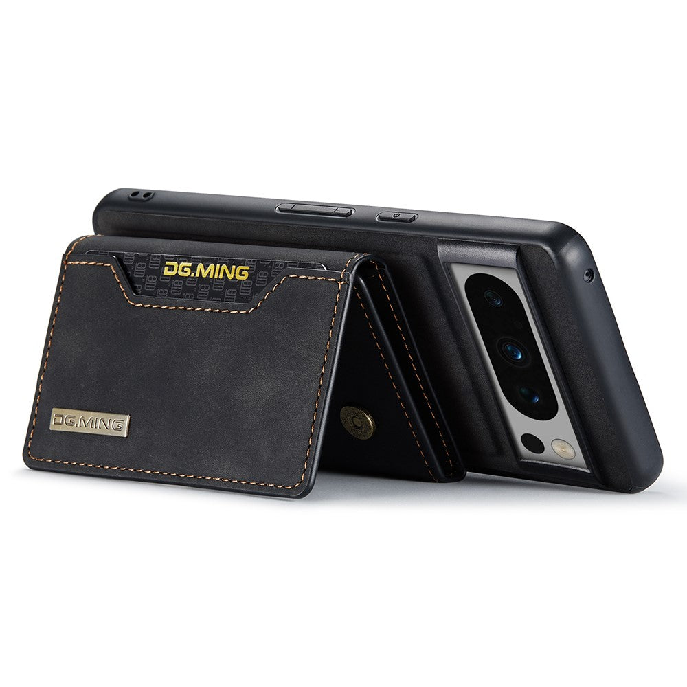 DG.MING M2 Series for Google Pixel 8 Pro Leather Coated PC+TPU Magnetic Detachable Back Cover Kickstand Wallet Phone Case