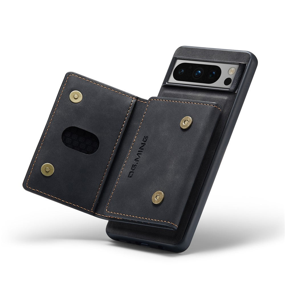 DG.MING M2 Series for Google Pixel 8 Pro Leather Coated PC+TPU Magnetic Detachable Back Cover Kickstand Wallet Phone Case