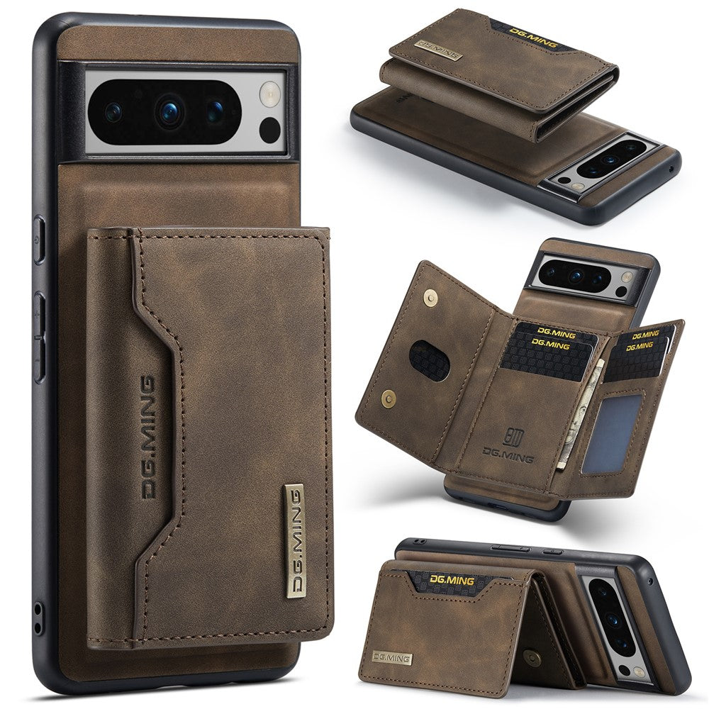 DG.MING M2 Series for Google Pixel 8 Pro Leather Coated PC+TPU Magnetic Detachable Back Cover Kickstand Wallet Phone Case