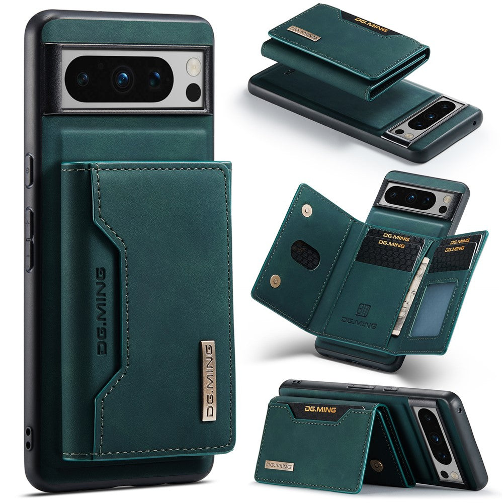 DG.MING M2 Series for Google Pixel 8 Pro Leather Coated PC+TPU Magnetic Detachable Back Cover Kickstand Wallet Phone Case